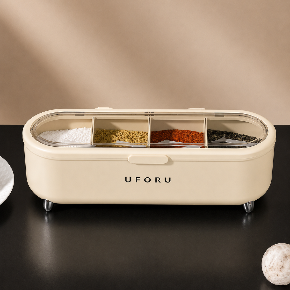Elegant 4-Section Spice Box with Spoons – KOLLSHAY