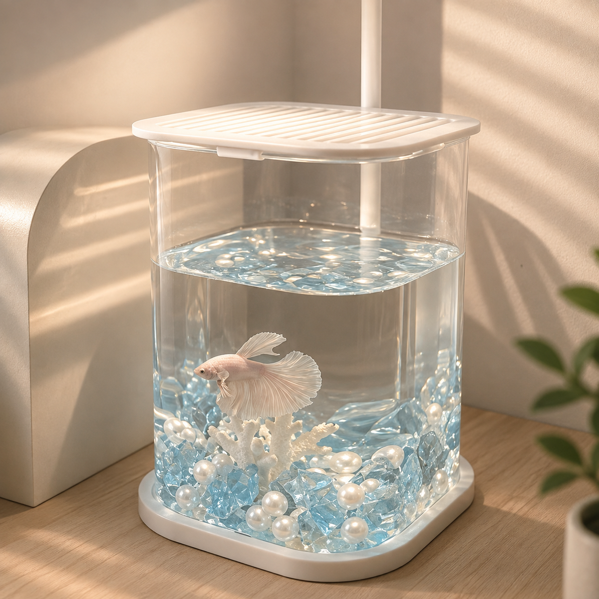 Small aquarium with decorative lighting