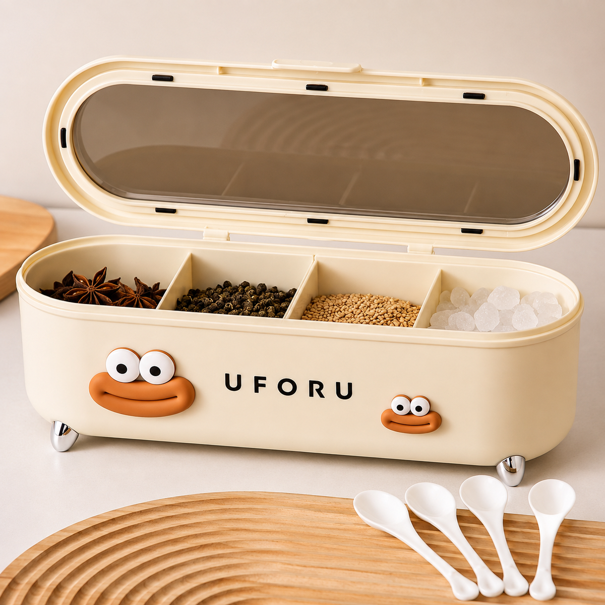 Elegant 4-Section Spice Box with Spoons – KOLLSHAY