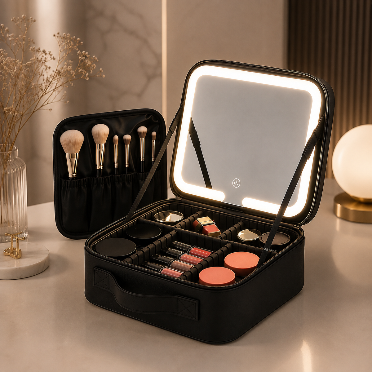 Large Makeup Bag with LED Mirror