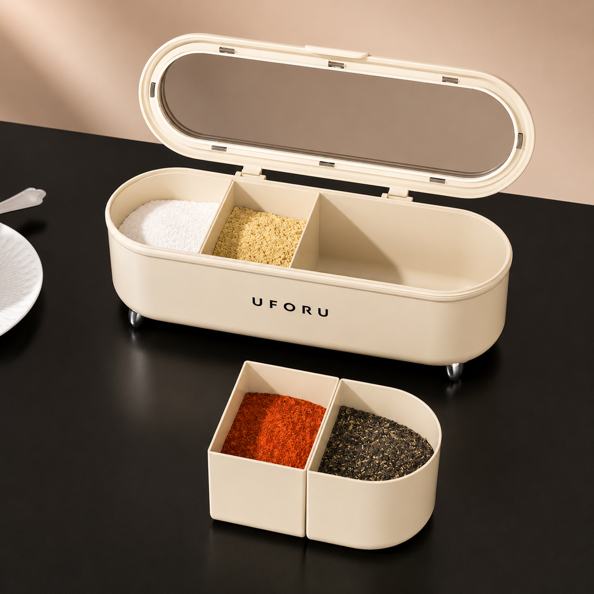 Elegant 4-Section Spice Box with Spoons – KOLLSHAY