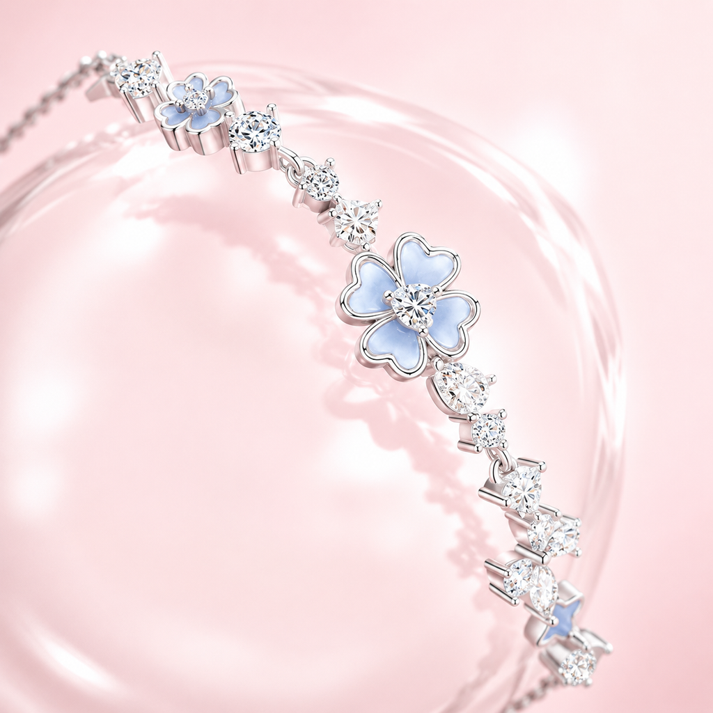 Blue Four-Leaf Clover Bracelet