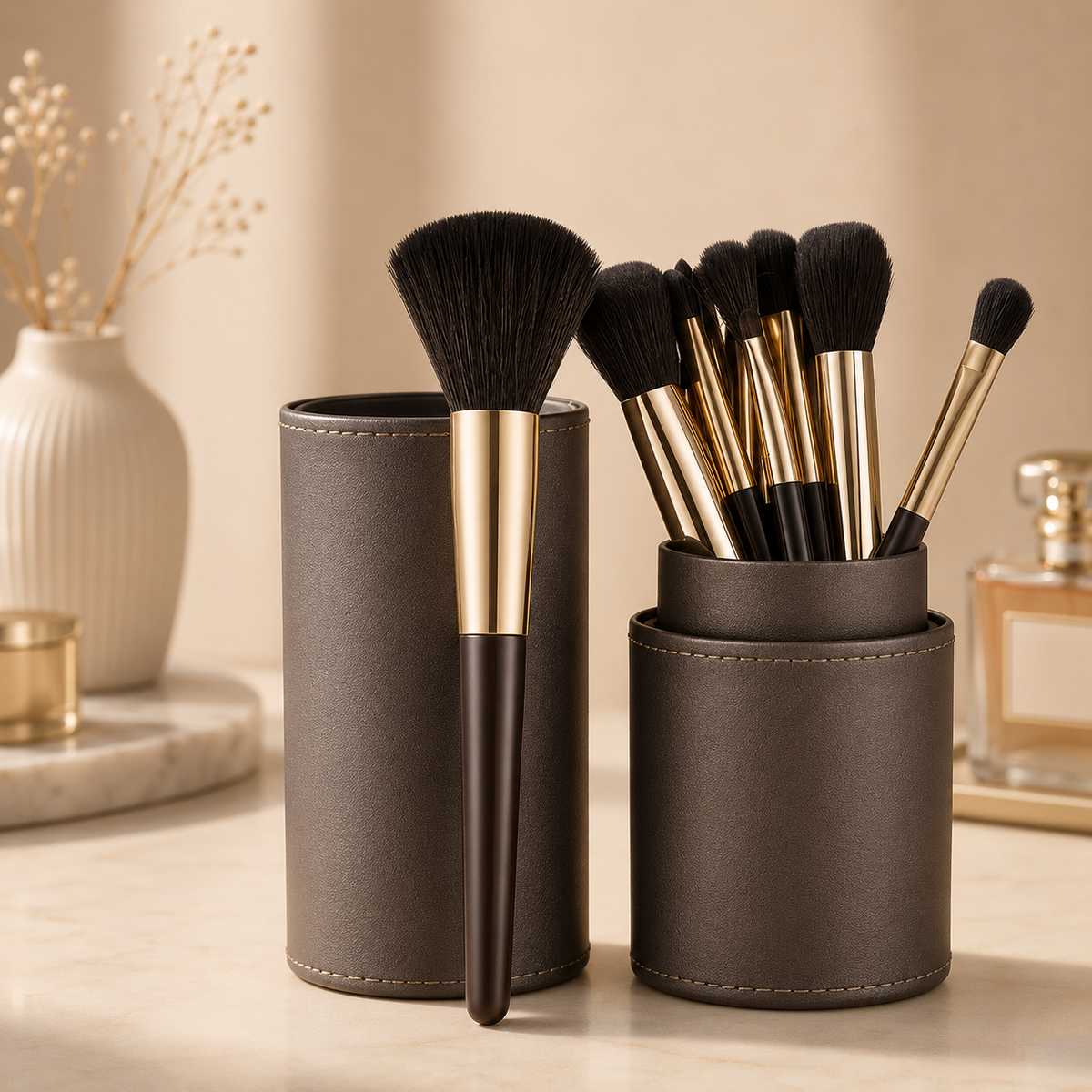 Complete makeup brush set with an elegant case