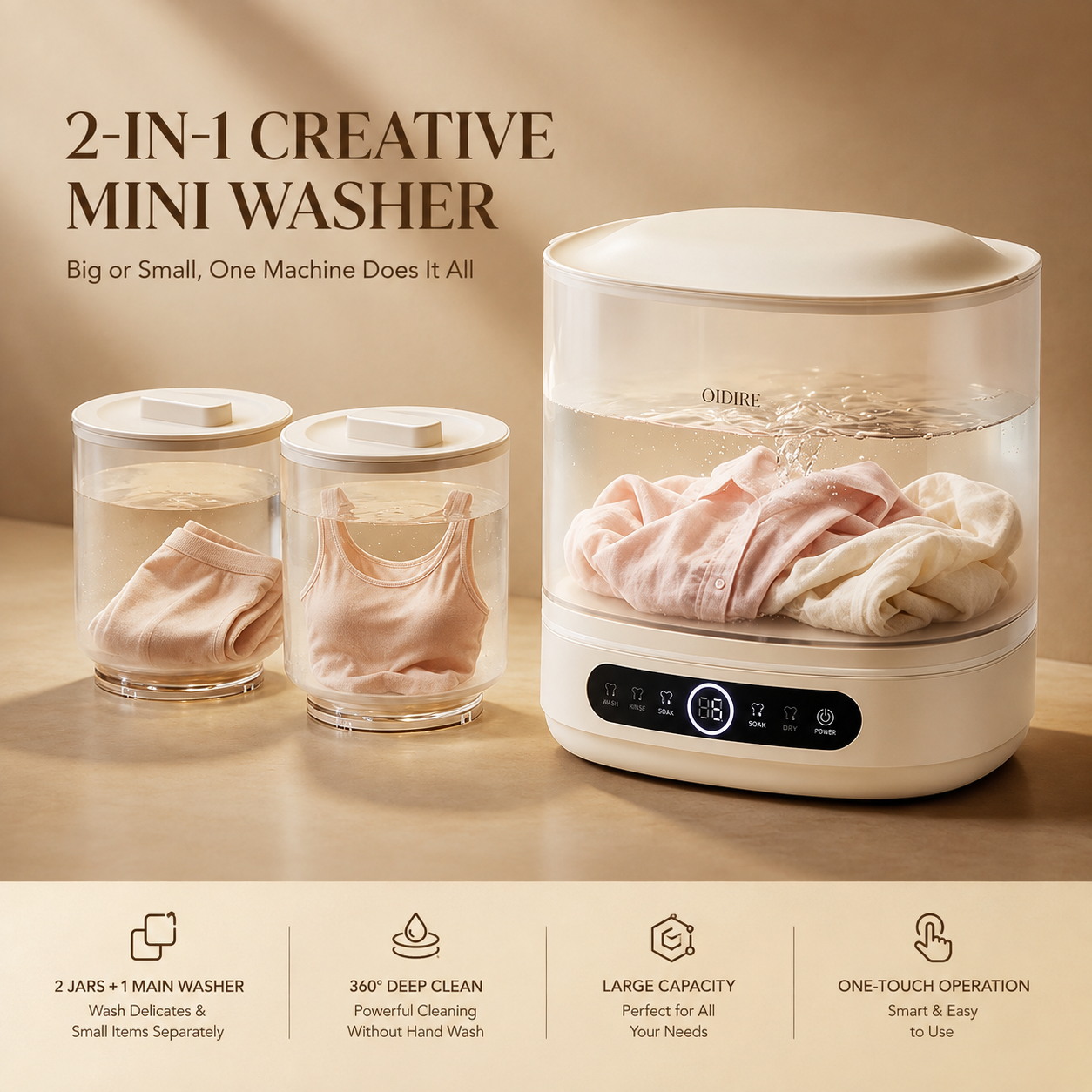 KOLLSHAY Two-Compartment Mini Underwear Washing Machine