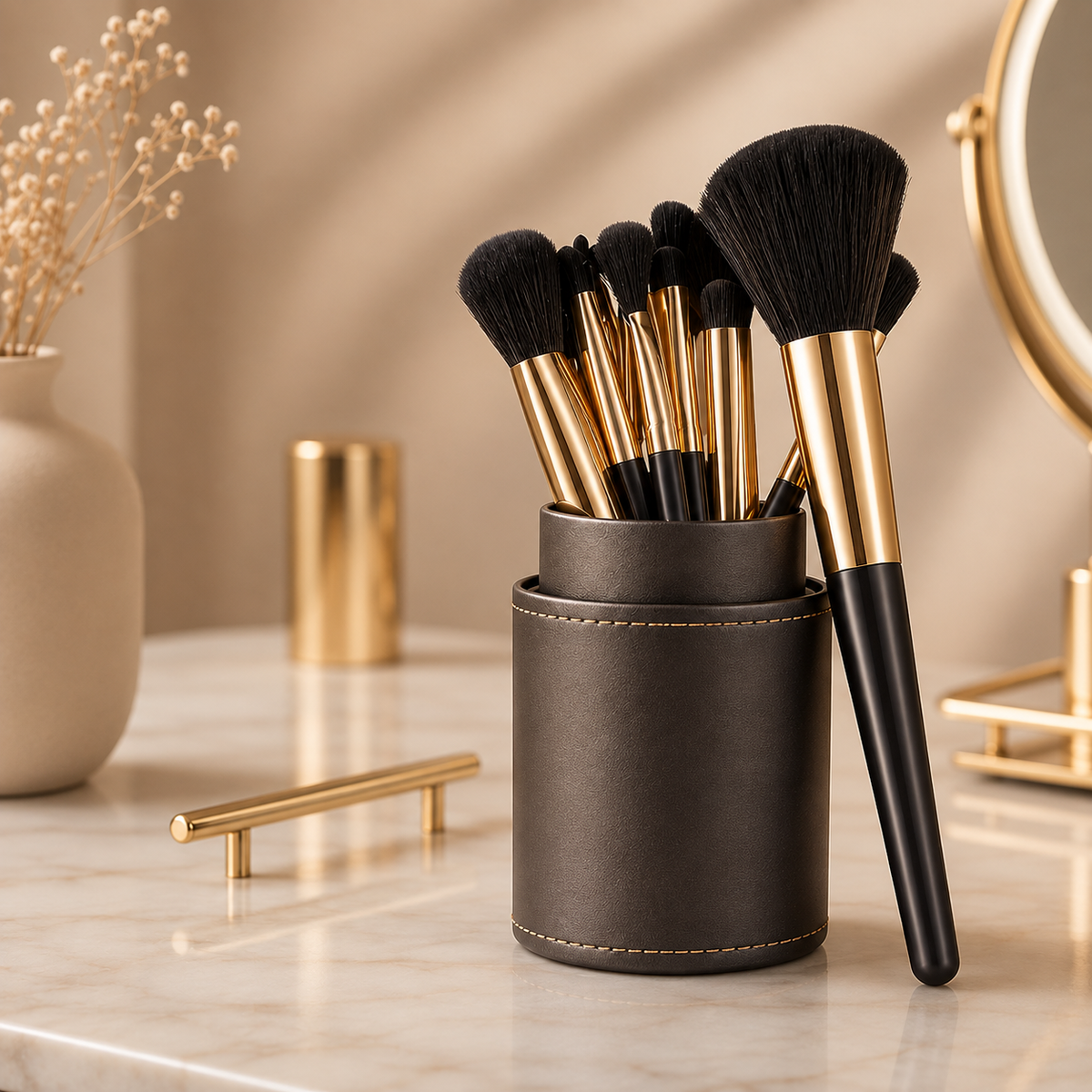 Complete makeup brush set with an elegant case