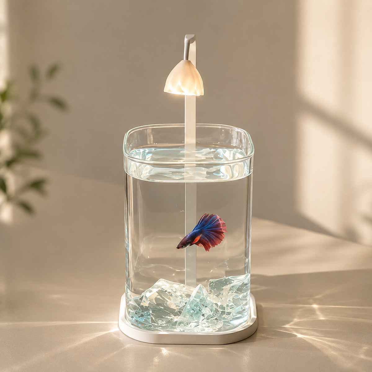 Small aquarium with decorative lighting
