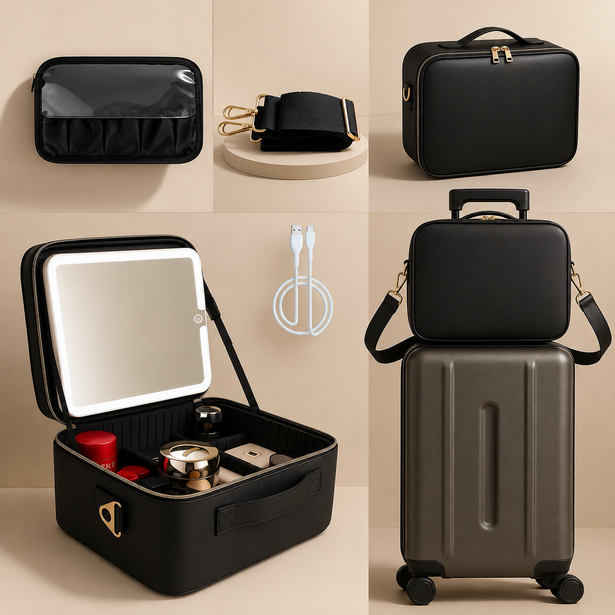 Large Makeup Bag with LED Mirror