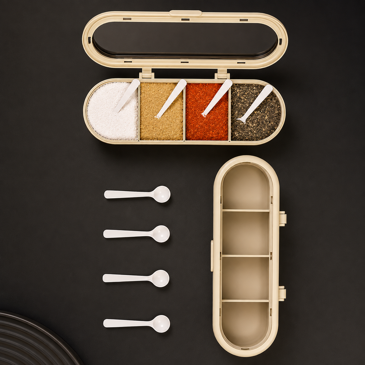 Elegant 4-Section Spice Box with Spoons – KOLLSHAY