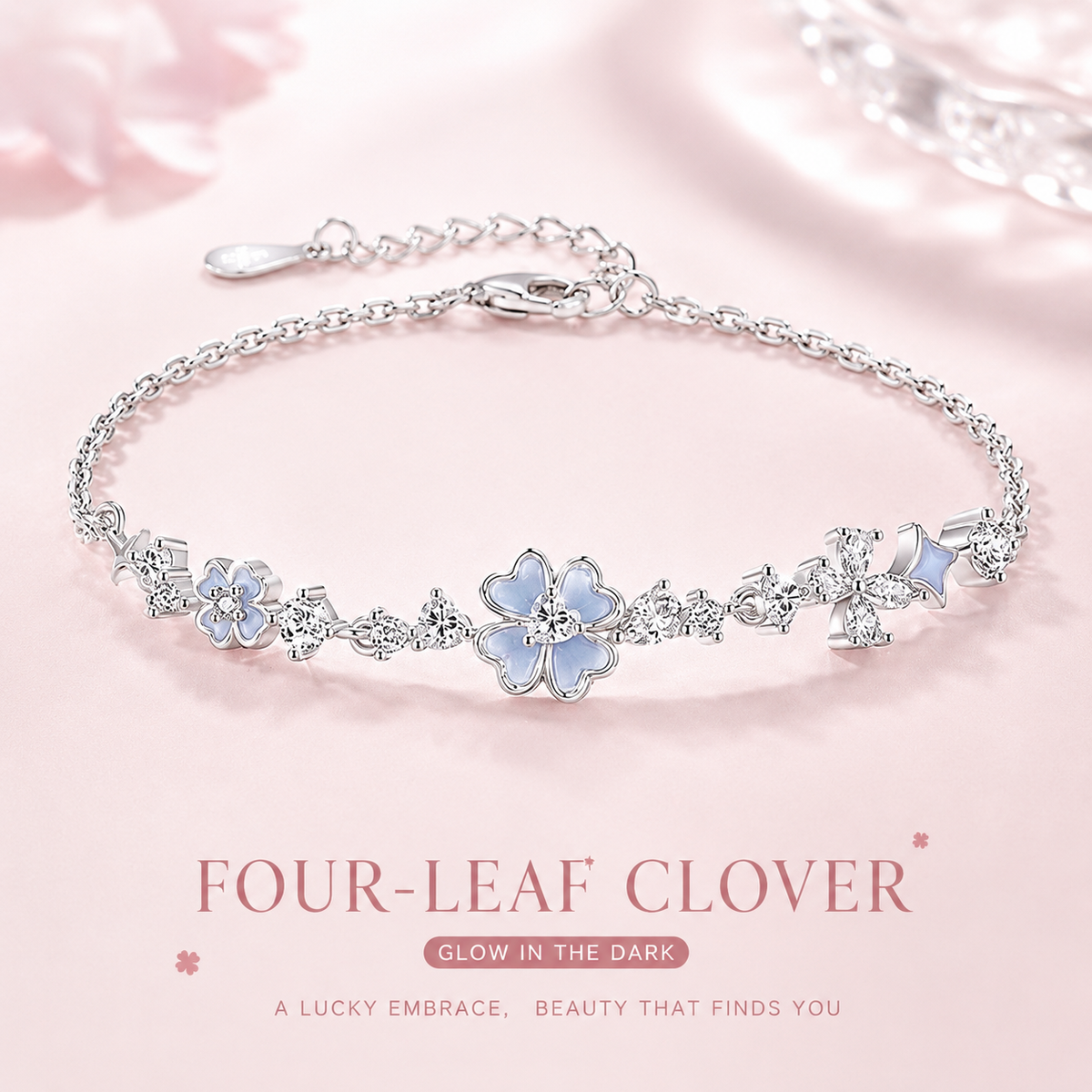Blue Four-Leaf Clover Bracelet