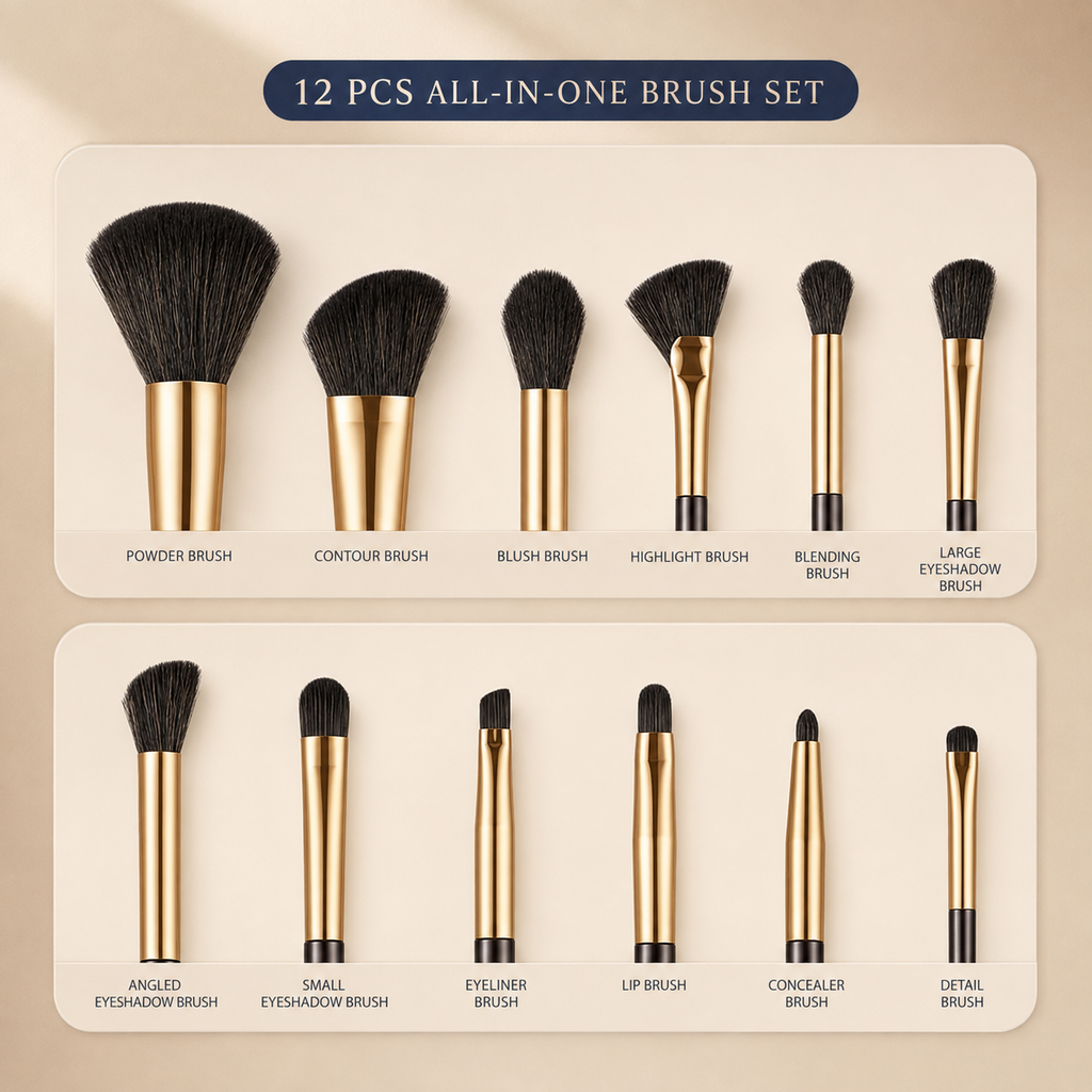 Complete makeup brush set with an elegant case