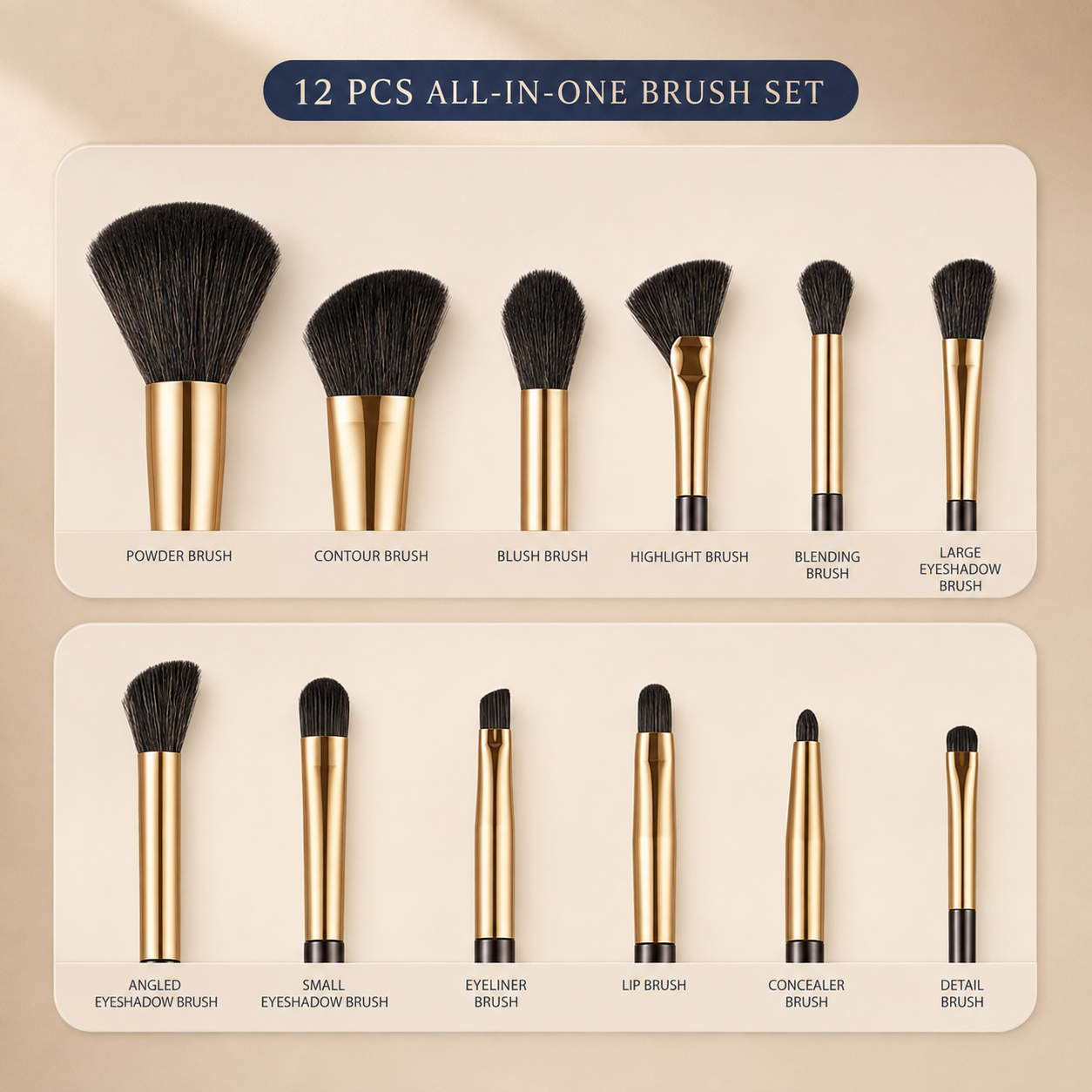 Complete makeup brush set with an elegant case