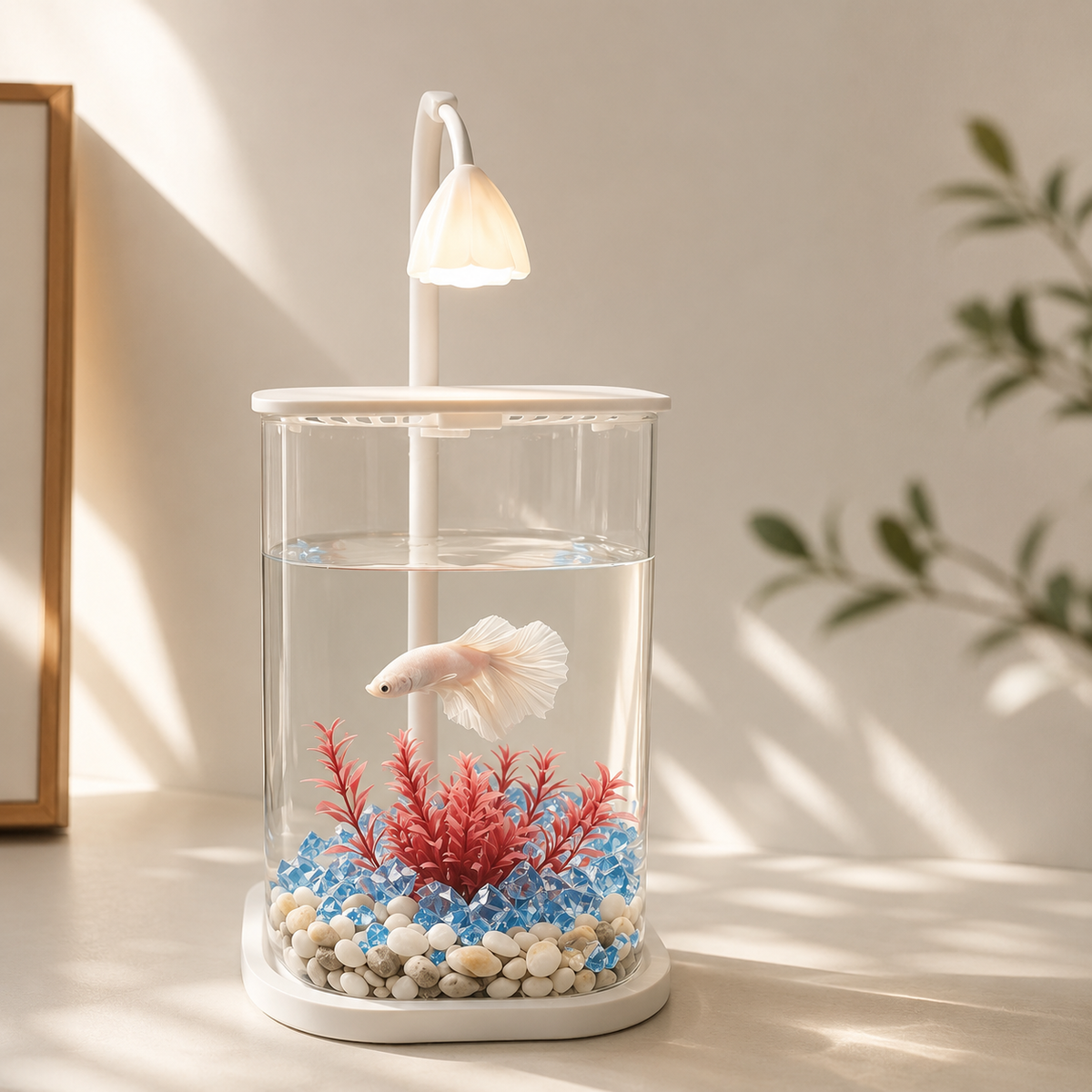 Small aquarium with decorative lighting