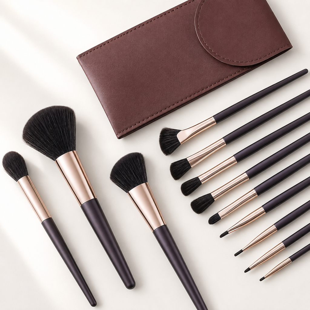 Complete makeup brush set with an elegant case