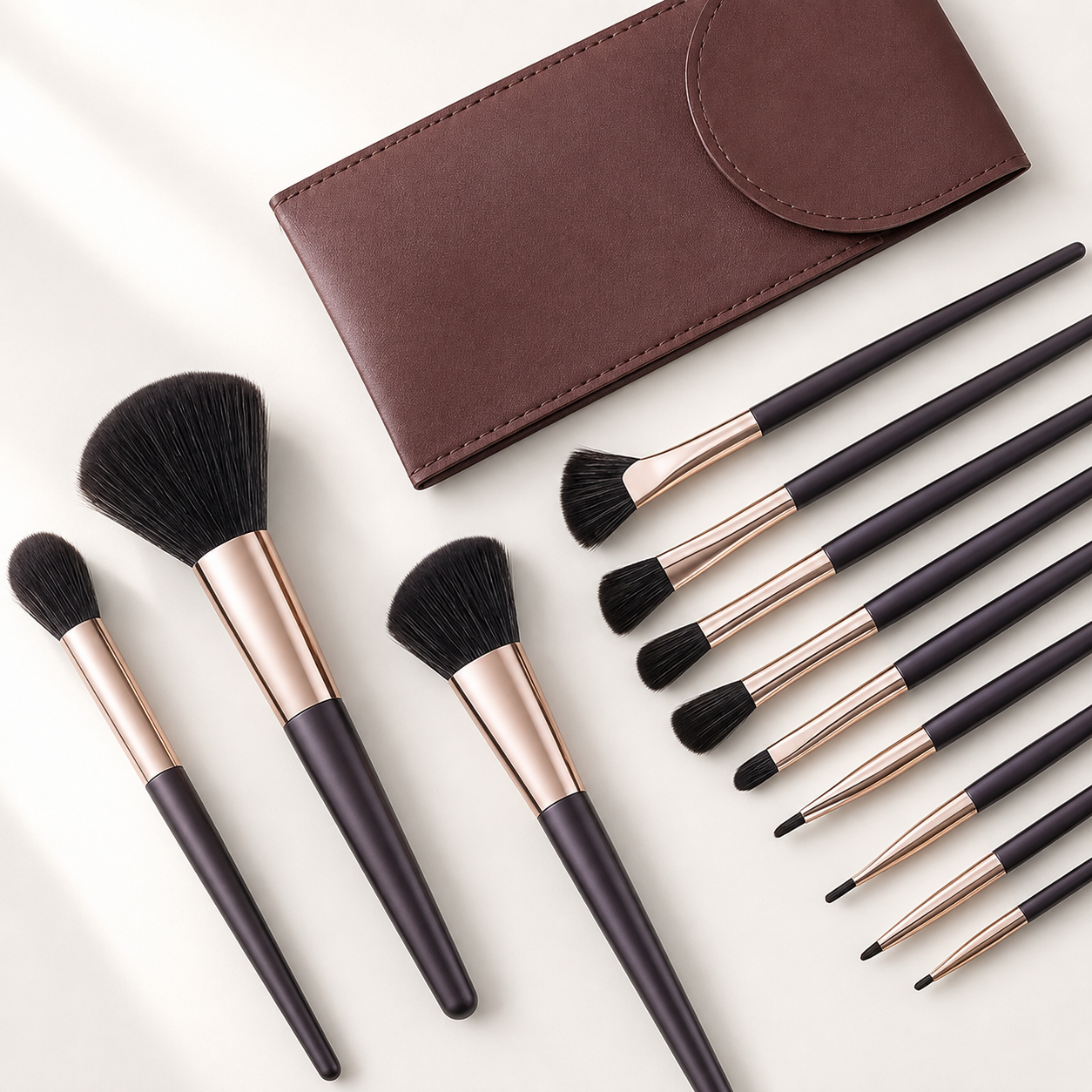 Complete makeup brush set with an elegant case