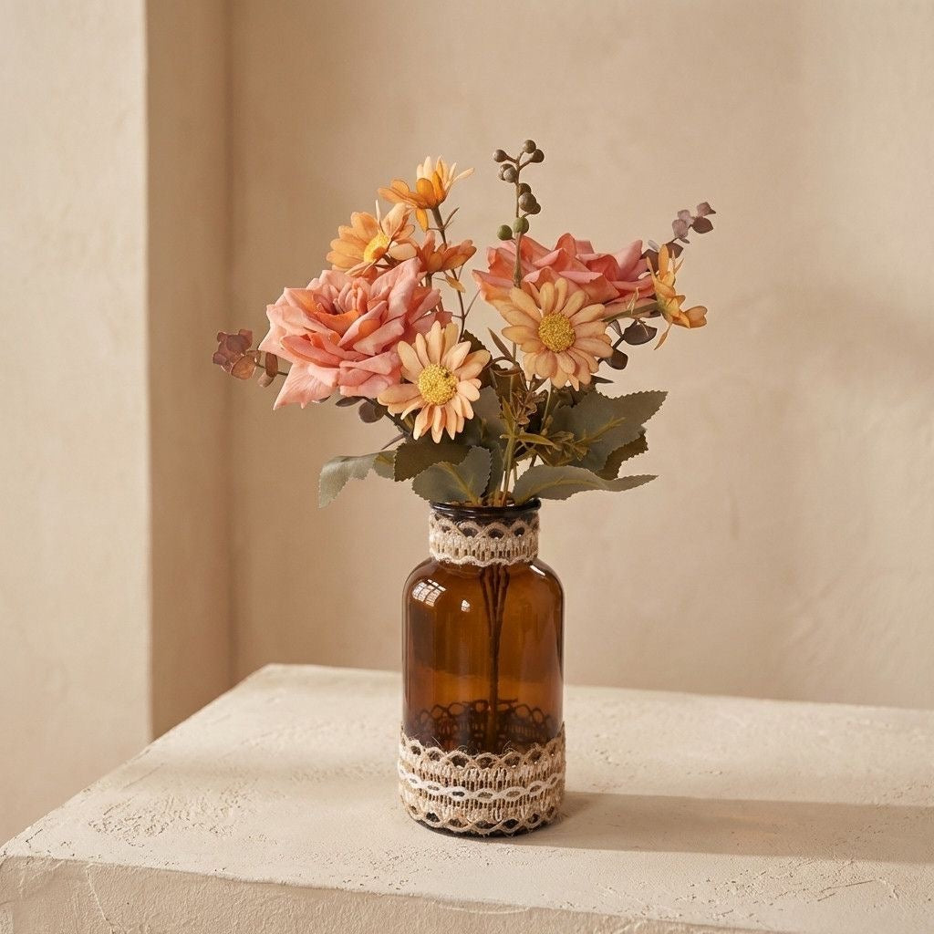 Glass vase with a bouquet of dried flowers