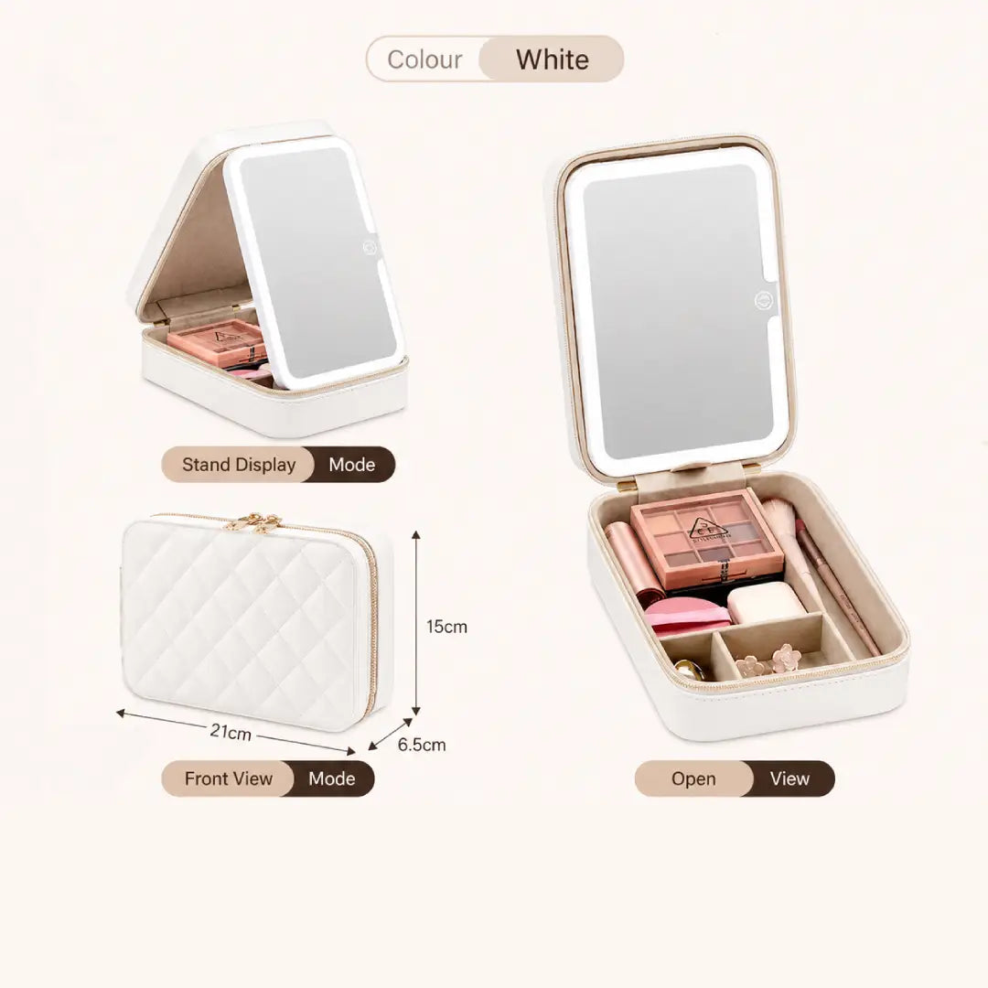 Elegant makeup bag with mirror and LED lighting